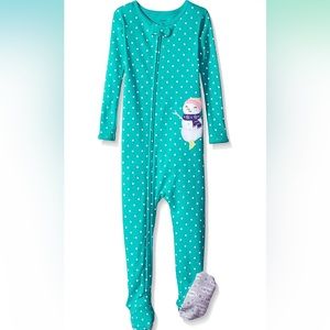 Carter’s baby Girl PJ’s, turquoise polka dots, long sleeve onesie with grips